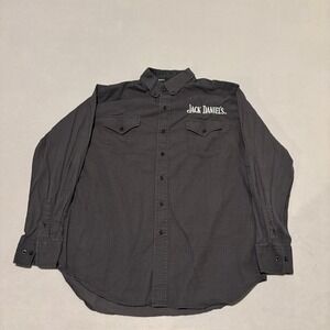 Jack Daniels Mens Button Down Shirt Black Large Embroidered Cowboy Western Rodeo